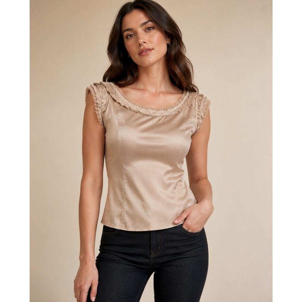 Vtg Anthropologie URBN Silk Cotton Blouse M 9 Champagne Ruffle Y2K Romantic‎ 90s